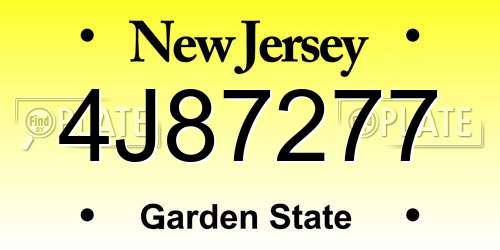 4J87277 New Jersey License Plate