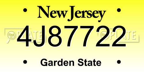 4J87722 New Jersey License Plate