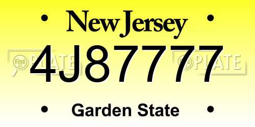4J87777 New Jersey License Plate