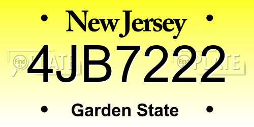 4JB7222 New Jersey License Plate