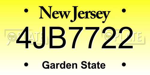 4JB7722 New Jersey License Plate