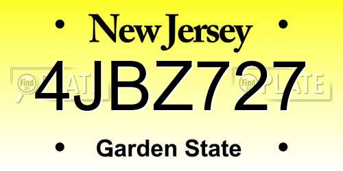 4JBZ727 New Jersey License Plate