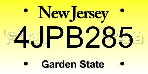 4JPB285 New Jersey License Plate