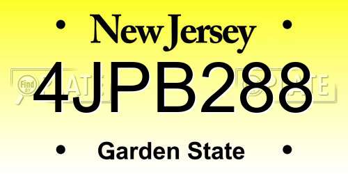 4JPB288 New Jersey License Plate