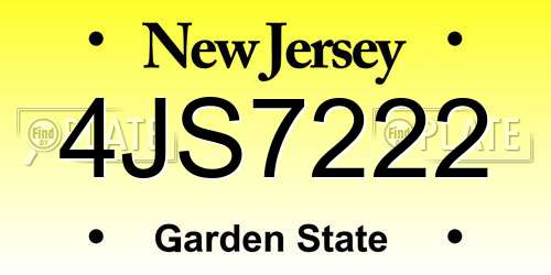4JS7222 New Jersey License Plate
