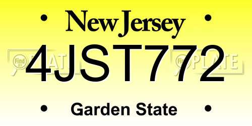 4JST772 New Jersey License Plate