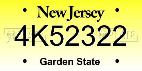 4K52322 New Jersey License Plate