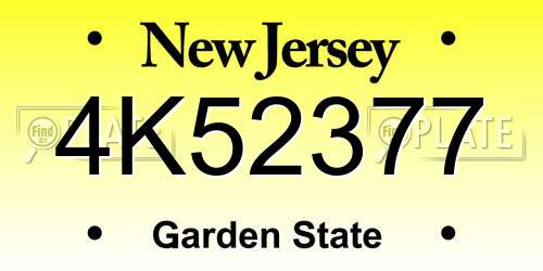 4K52377 New Jersey License Plate
