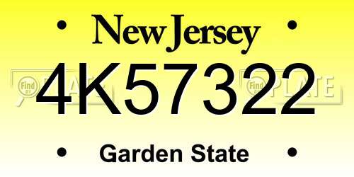 4K57322 New Jersey License Plate
