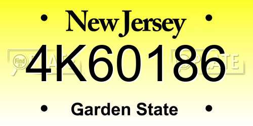 4K60186 New Jersey License Plate