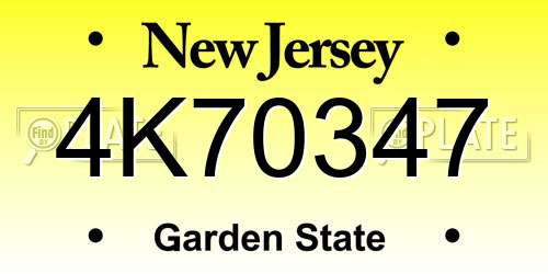 4K70347 New Jersey License Plate