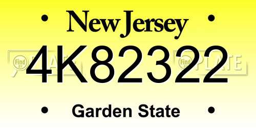 4K82322 New Jersey License Plate