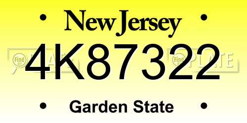 4K87322 New Jersey License Plate