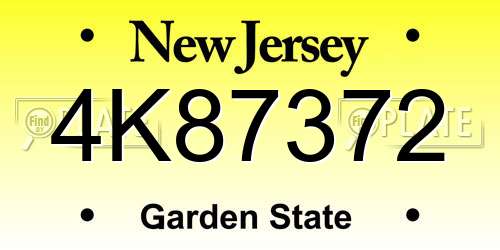 4K87372 New Jersey License Plate