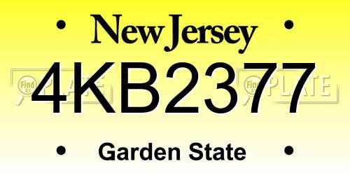 4KB2377 New Jersey License Plate