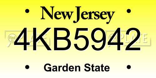 4KB5942 New Jersey License Plate