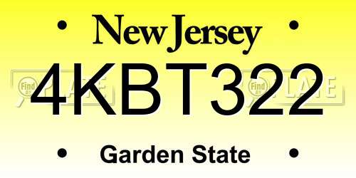 4KBT322 New Jersey License Plate