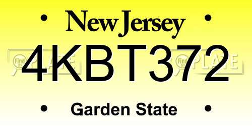 4KBT372 New Jersey License Plate