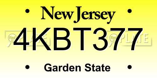 4KBT377 New Jersey License Plate