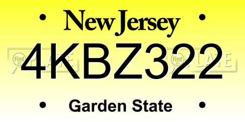 4KBZ322 New Jersey License Plate