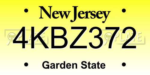 4KBZ372 New Jersey License Plate