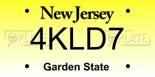 4KLD7 New Jersey License Plate