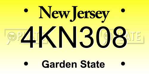 4KN308 New Jersey License Plate