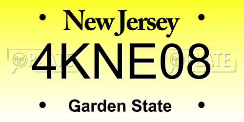 4KNE08 New Jersey License Plate