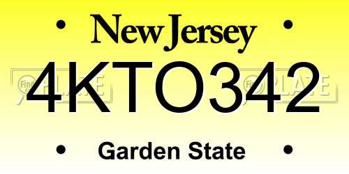 4KTO342 New Jersey License Plate