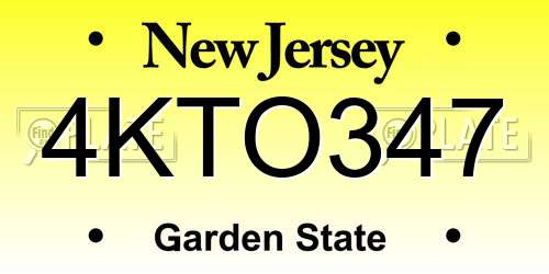 4KTO347 New Jersey License Plate