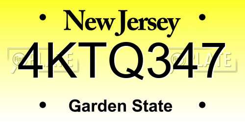 4KTQ347 New Jersey License Plate