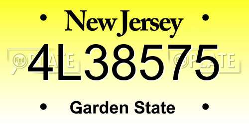4L38575 New Jersey License Plate