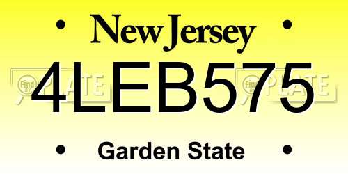 4LEB575 New Jersey License Plate