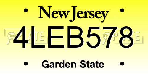 4LEB578 New Jersey License Plate