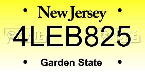 4LEB825 New Jersey License Plate