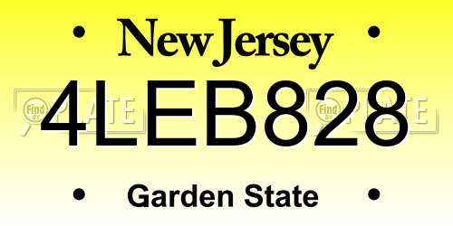 4LEB828 New Jersey License Plate