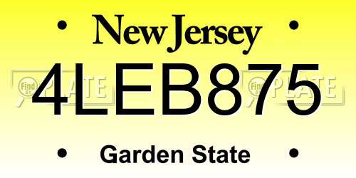 4LEB875 New Jersey License Plate