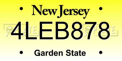 4LEB878 New Jersey License Plate