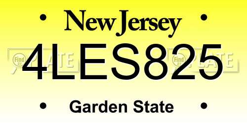 4LES825 New Jersey License Plate