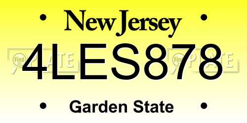4LES878 New Jersey License Plate