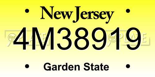 4M38919 New Jersey License Plate