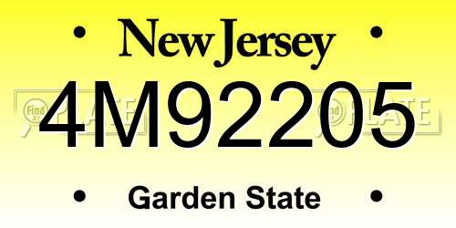 4M92205 New Jersey License Plate