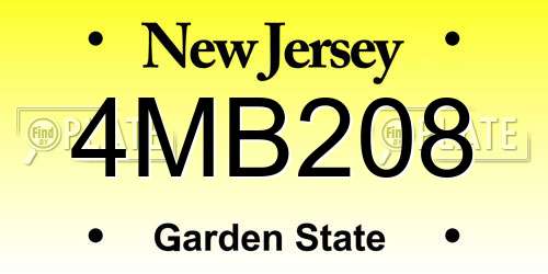 4MB208 New Jersey License Plate