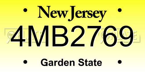 4MB2769 New Jersey License Plate