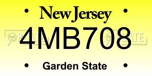 4MB708 New Jersey License Plate