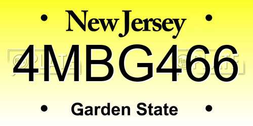 4MBG466 New Jersey License Plate