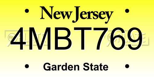 4MBT769 New Jersey License Plate
