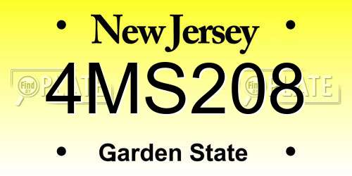 4MS208 New Jersey License Plate