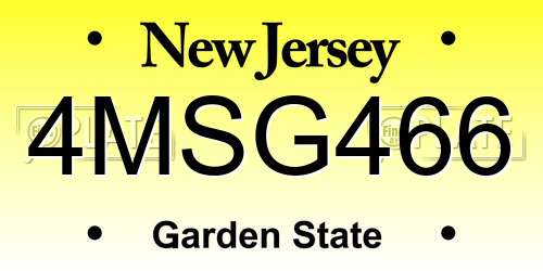 4MSG466 New Jersey License Plate