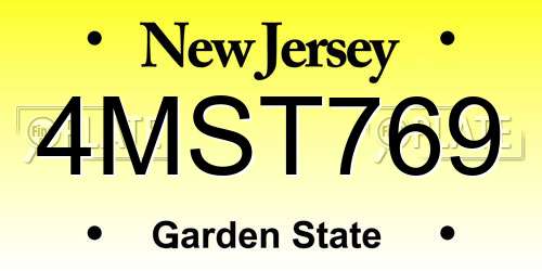 4MST769 New Jersey License Plate